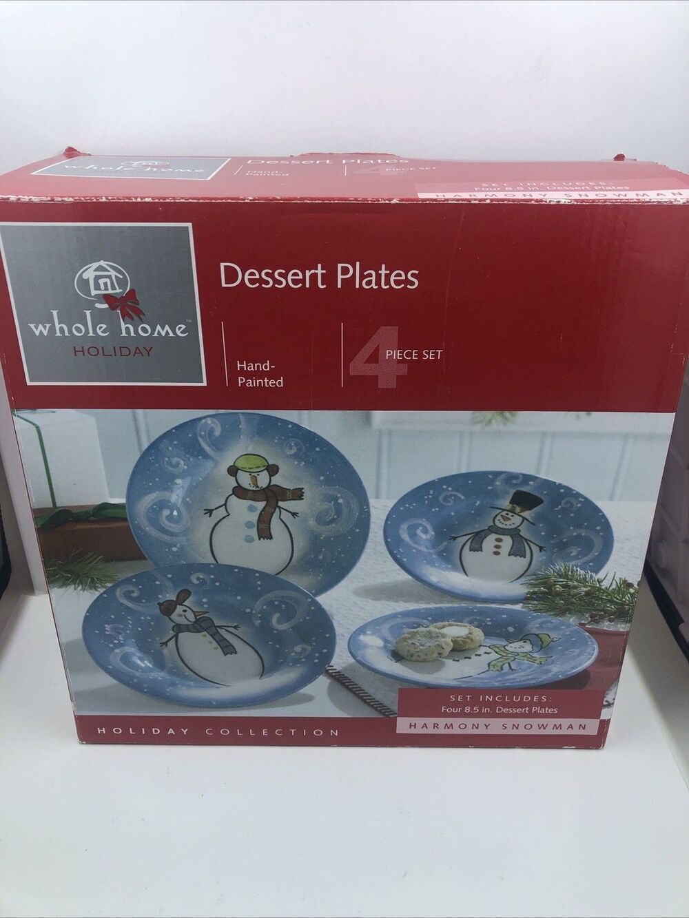 Holiday/ Christmas Hand Painted Holiday snowman 8.5" Dessert Plates. Whole Home